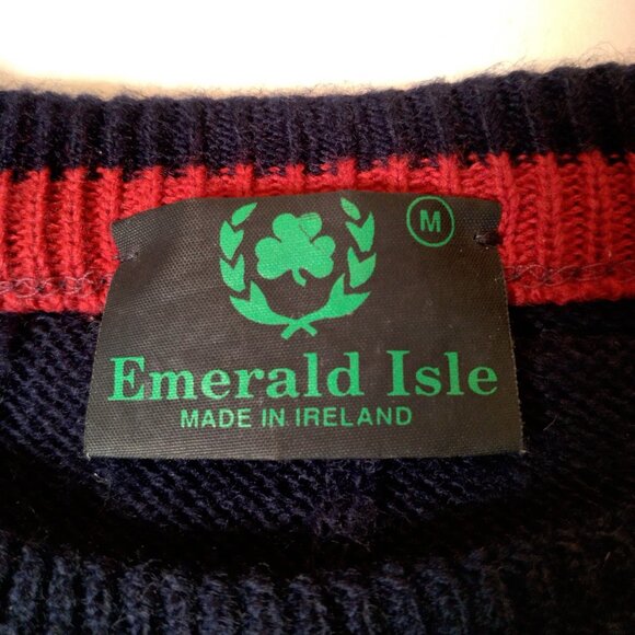 Vintage 1990s Emerald Isle Sweater Men Medium Colorblock Celtic Brooch Ireland - Picture 7 of 14